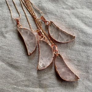 Rose Gold Boho Rose Quartz Moon Necklace